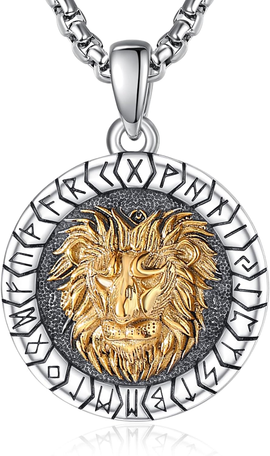 925 Sterling Silver Lion Necklace for Men Elegant Lion Head Pendant Jewelry Gift 24K Gold Plated