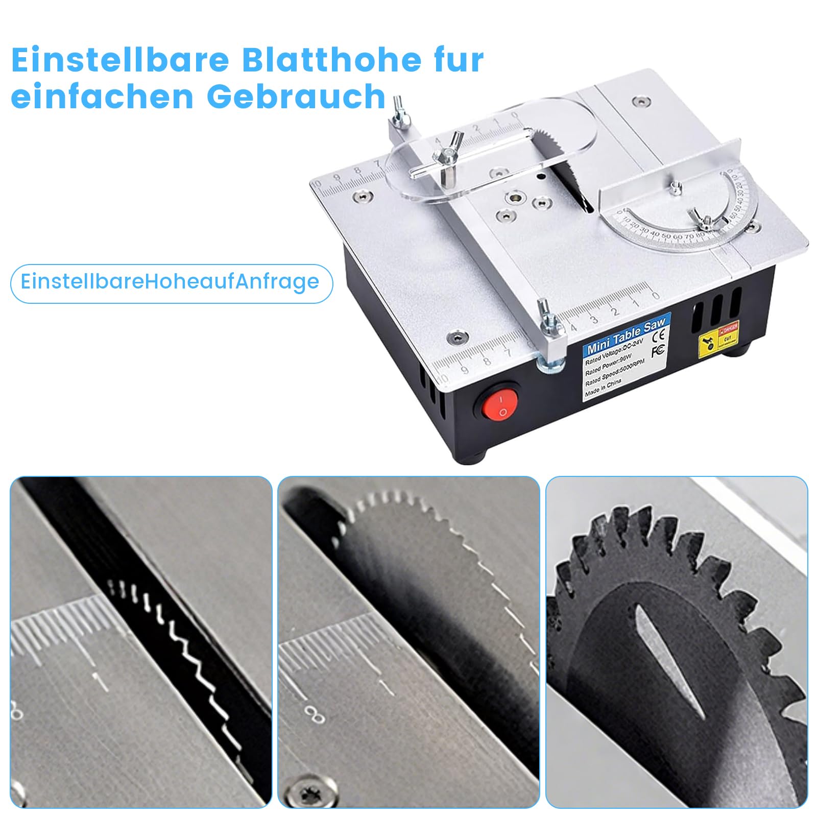 Mini Tischkreissäge für DIY-Holzbearbeitungsprojekte,7-Gang-Netzteil Einstellbarer,Tischkreissägen Tragbare Präzisions Table Saw 0,1-15mm Sägeblatt Höhenverstellbarer, Arbeitserleichterung für Jeden