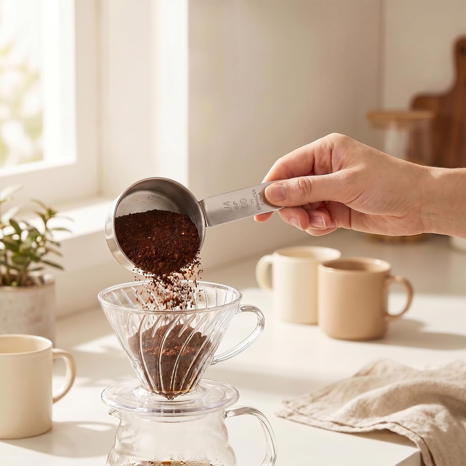 6 Pcs 1/4 Cup Measuring Cup, 60 ml 2 oz Stainless Steel Measuring Cups Coffee Measuring Cups Pet Food Scoop Metal Measure Scoop for Cooking Baking Kitchen Wet and Dry Ingredients, Dishwasher Safe