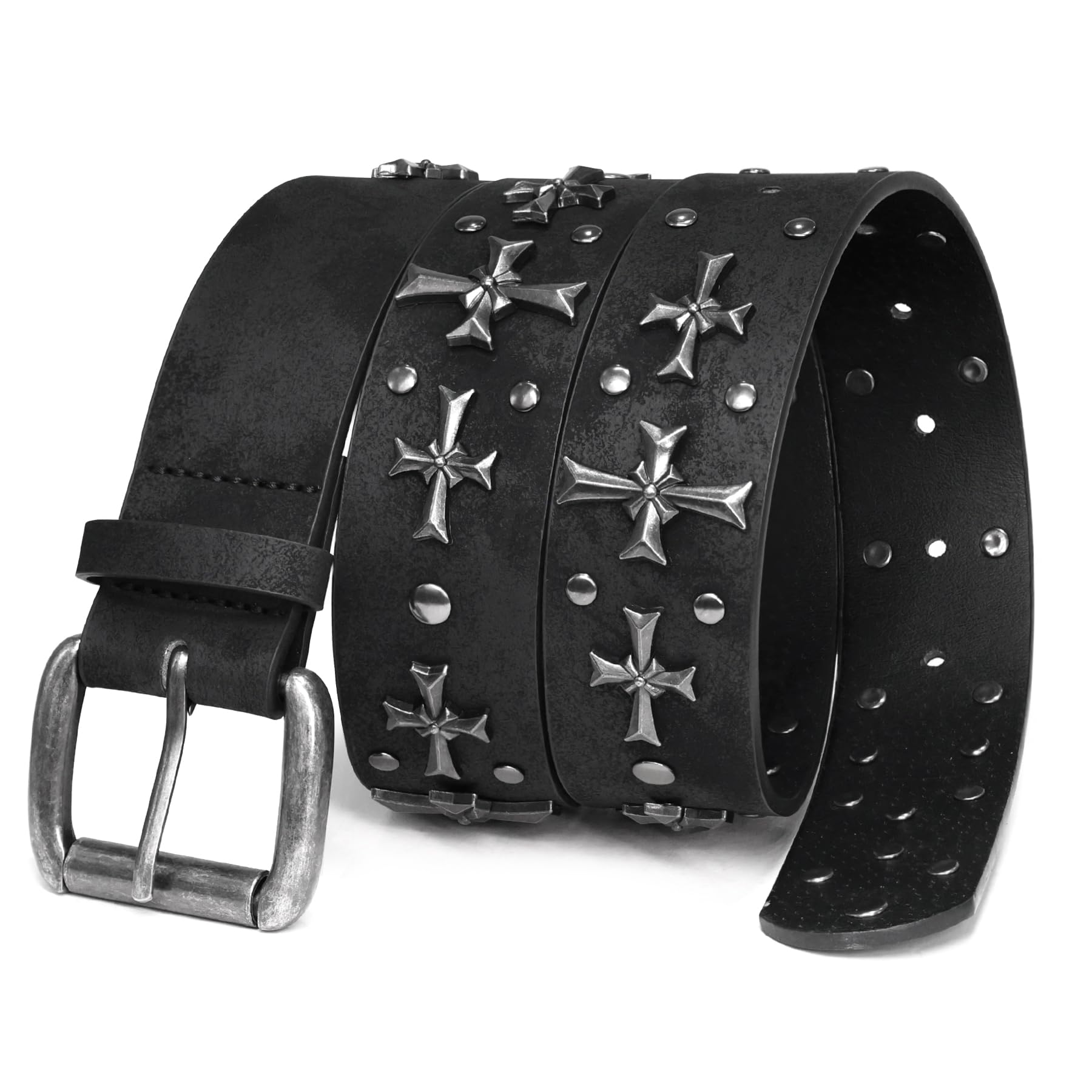 blu&ben Studded Belt for Women, Y2K Punk Rock Belts with Metal Cross Rivet