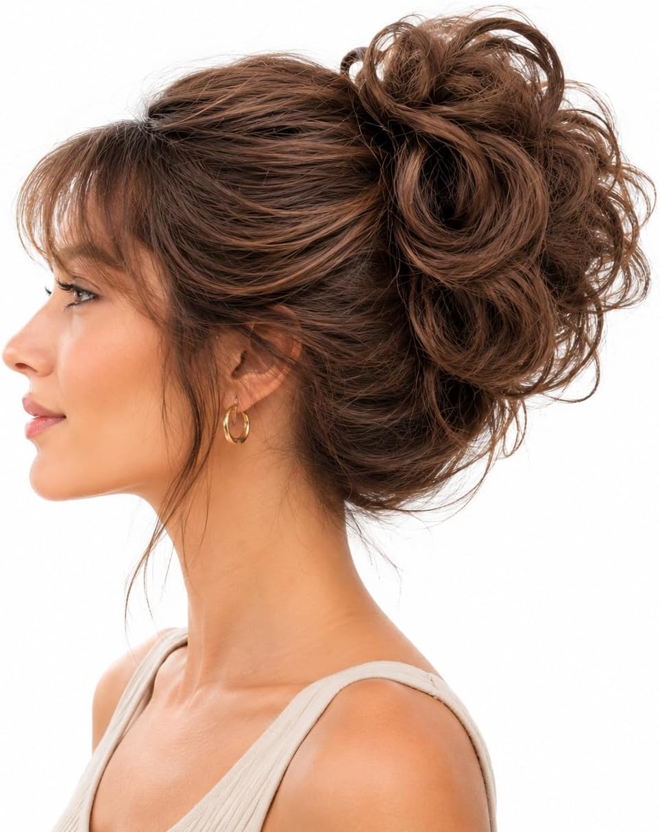 CAISHA 100% HUMAN HAIR Scrunchie Hair Piece Updo Braid Hair Scrunchy Messy Bun Brown H312d