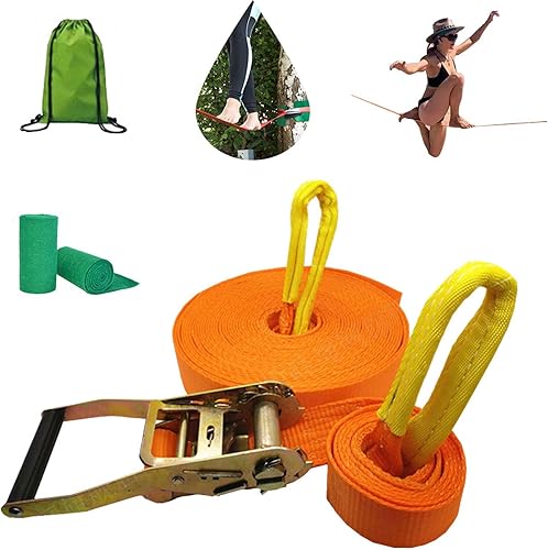 Miniatura 8 de LXYYSG Slack Line Kits, Slackline con protector de árbol y protector de trinquete, kit de arranque Slackline para niños y adultos, línea de holgura