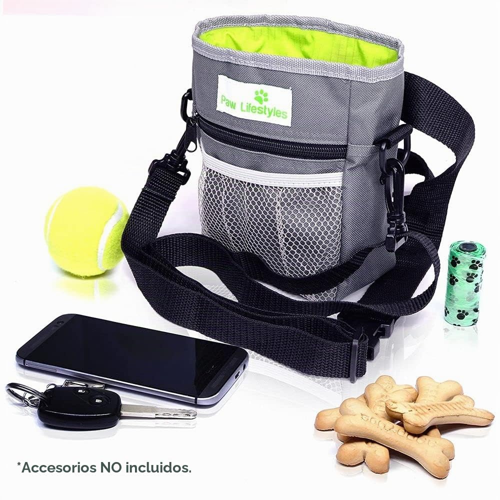Bolsa De Entrenamiento De Golosinas para Perros - Lleva Fácilmente Juguetes para Mascotas, Croquetas, Golosinas - Dispensador De Bolsas De Caca Incorporado - 3 Formas De Usar - Gris
