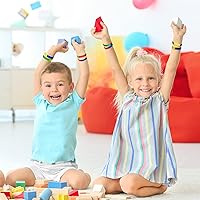 Vista 4 de Paquete de 48 pulseras de silicona de bloques de construcción para niños, regalos de fiesta de ladrillo de color, suministros de fiesta para niños