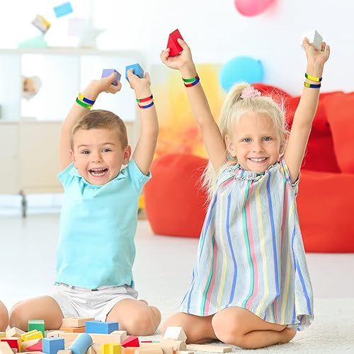 Miniatura 4 de Paquete de 48 pulseras de silicona de bloques de construcción para niños, regalos de fiesta de ladrillo de color, suministros de fiesta para niños y