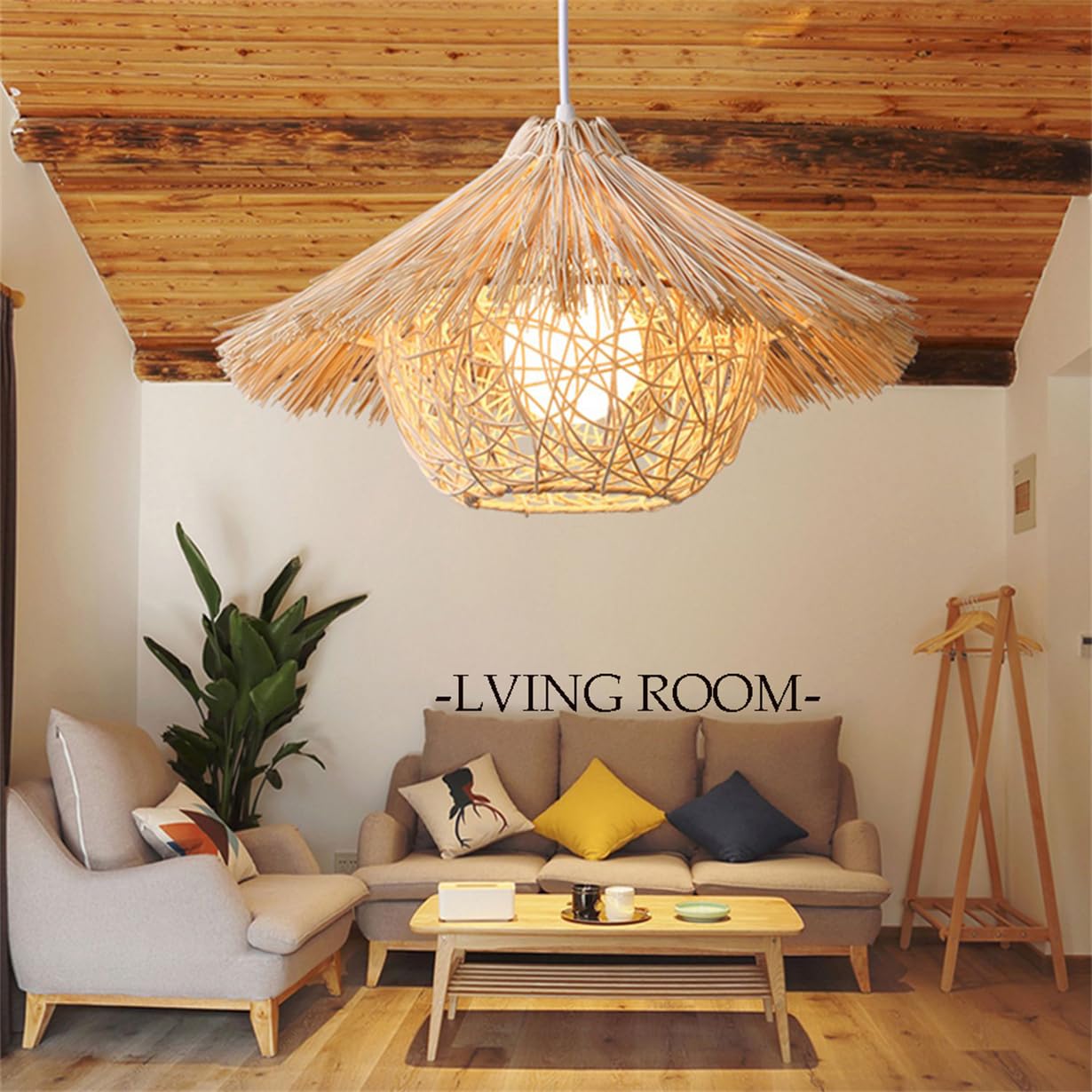 Lampada A Sospensione In Vimini Con Paralume In Rattan, Paralume Intrecciato A Nido D'uccello 19,7 Pollici, Lampadario In Vimini Intrecciato A Mano A 1 Livello In Rattan Bohémien