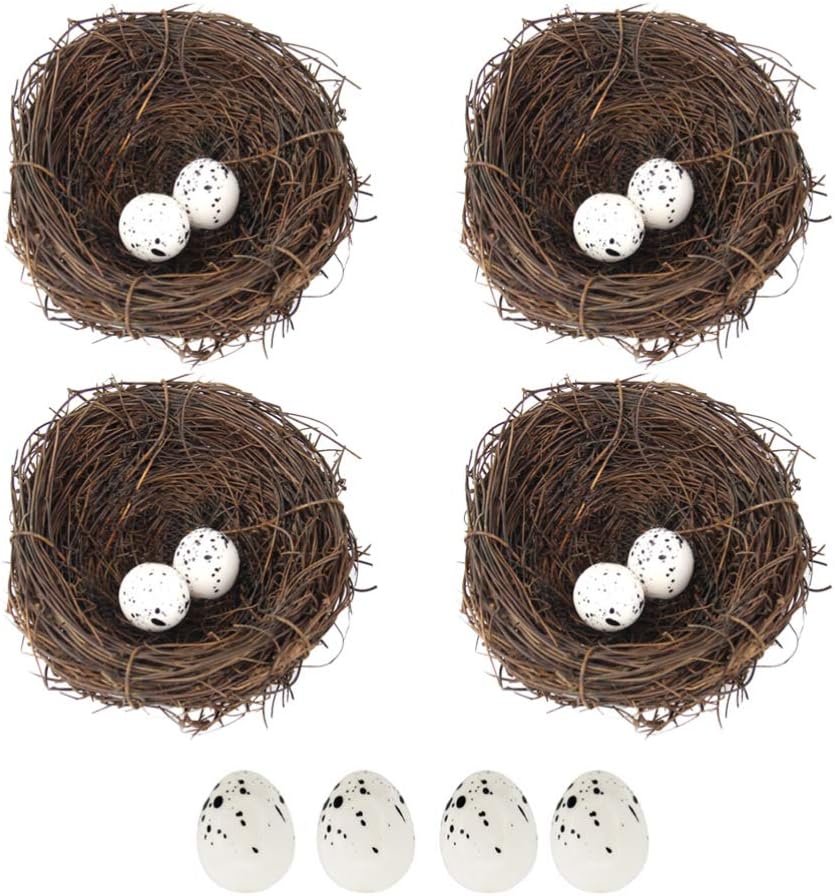 PRETYZOOM 16pcs Artificial Bird Nest Rattan with Fake Bird Eggs Easter