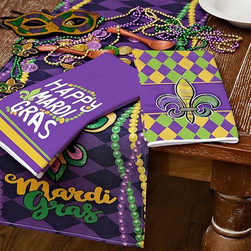 Miniatura 7 de ARKENY Juego de 2 paños de cocina Mardi Gras, diseño de flores de Lis moradas, 18 x 26 pulgadas, secado de platos, casa rural, Mardi Gras, carnaval,