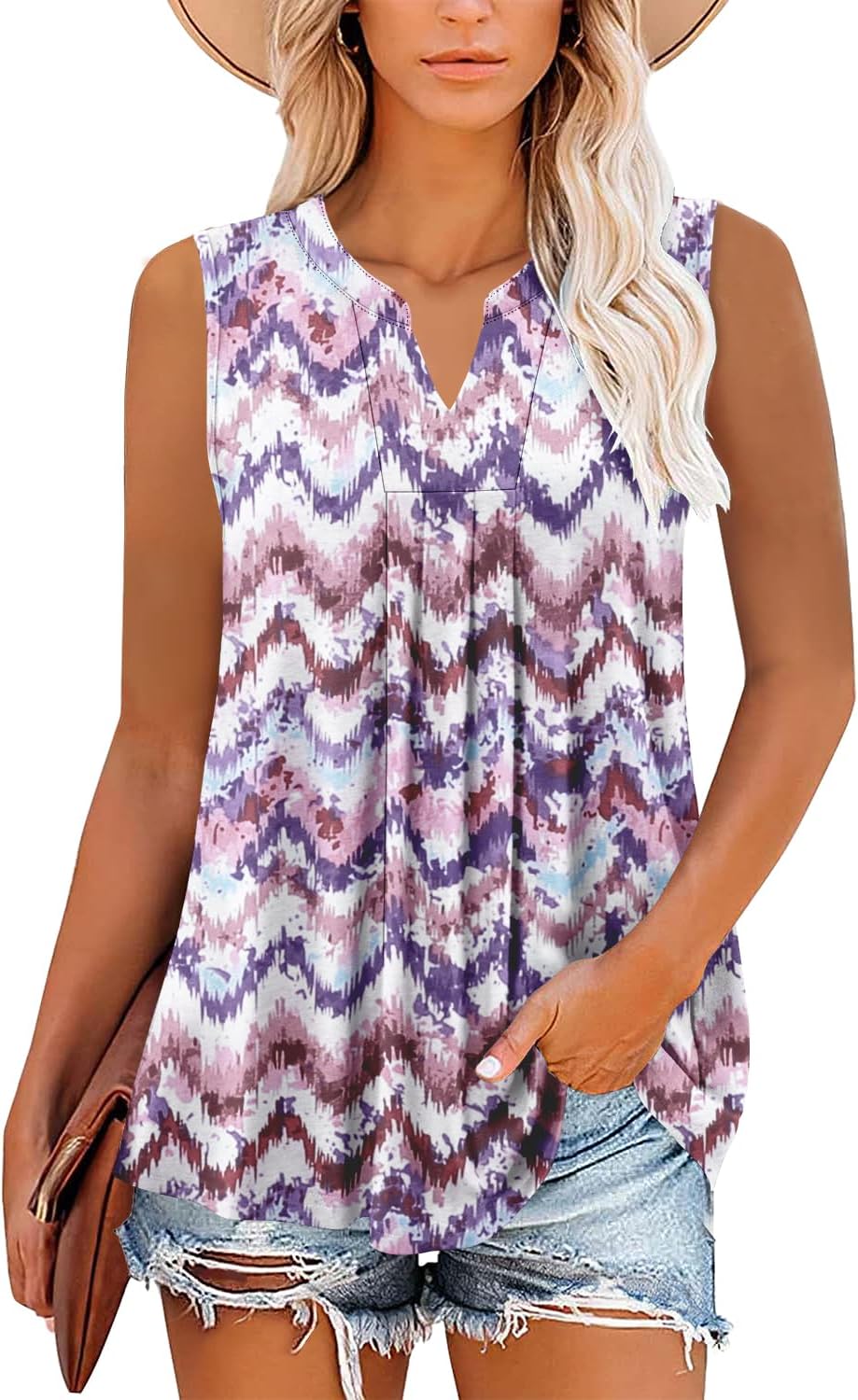 KISSMODA Tank Tops for Women Summer Sleeveless V Neck T Shirts Business Casual Outfits Flowy Tunic Oversized Clothes - Image 3