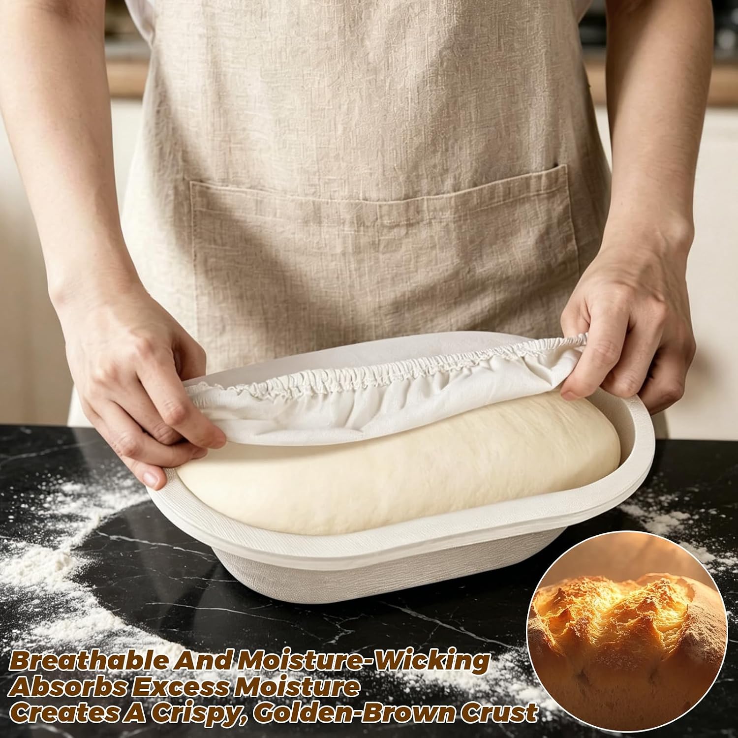 ASelected 6 Set Oval Banneton Basket, 9.8in Banneton Bread Proofing Basket with White Liners, Bagasse Sourdough Bannetons Basket for Professional and Homemade Artisan Bread