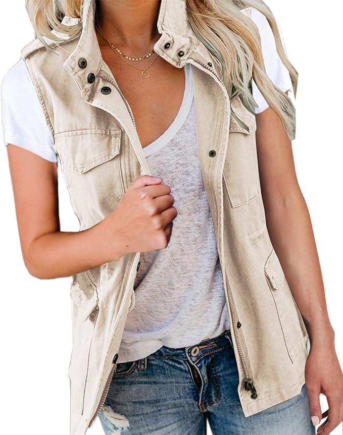 Maxwinee Women Summer Gilet Stand Collar Lightweight Vest Utility
