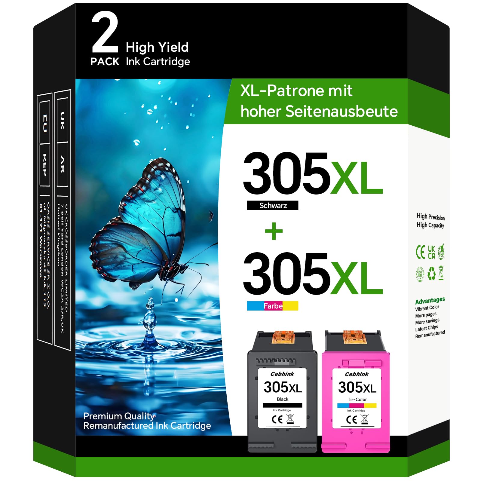 Cebhink 305 XL Druckerpatronen Ersatz für HP 305 Druckerpatronen Kompatibel mit HP Deskjet 2820e 2720 2700 4220e Envy 6020e 6120e 305XL 1 Schwarz 1 Farbe