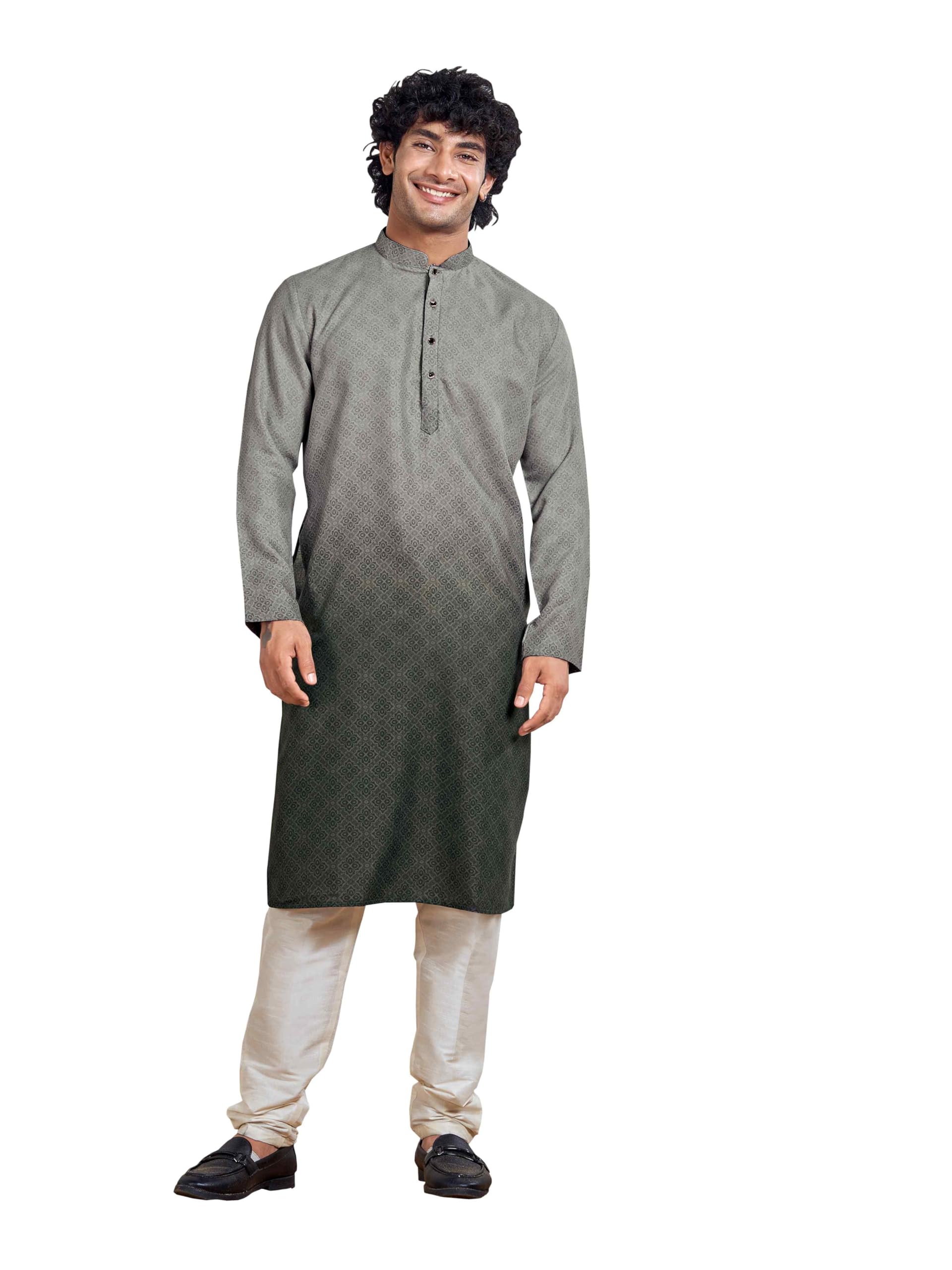 Men's Cotton Shaded Printed Kurta with Moroccan Pattern and Stitched Design and Mandarin Collar Style | Kurta for Men