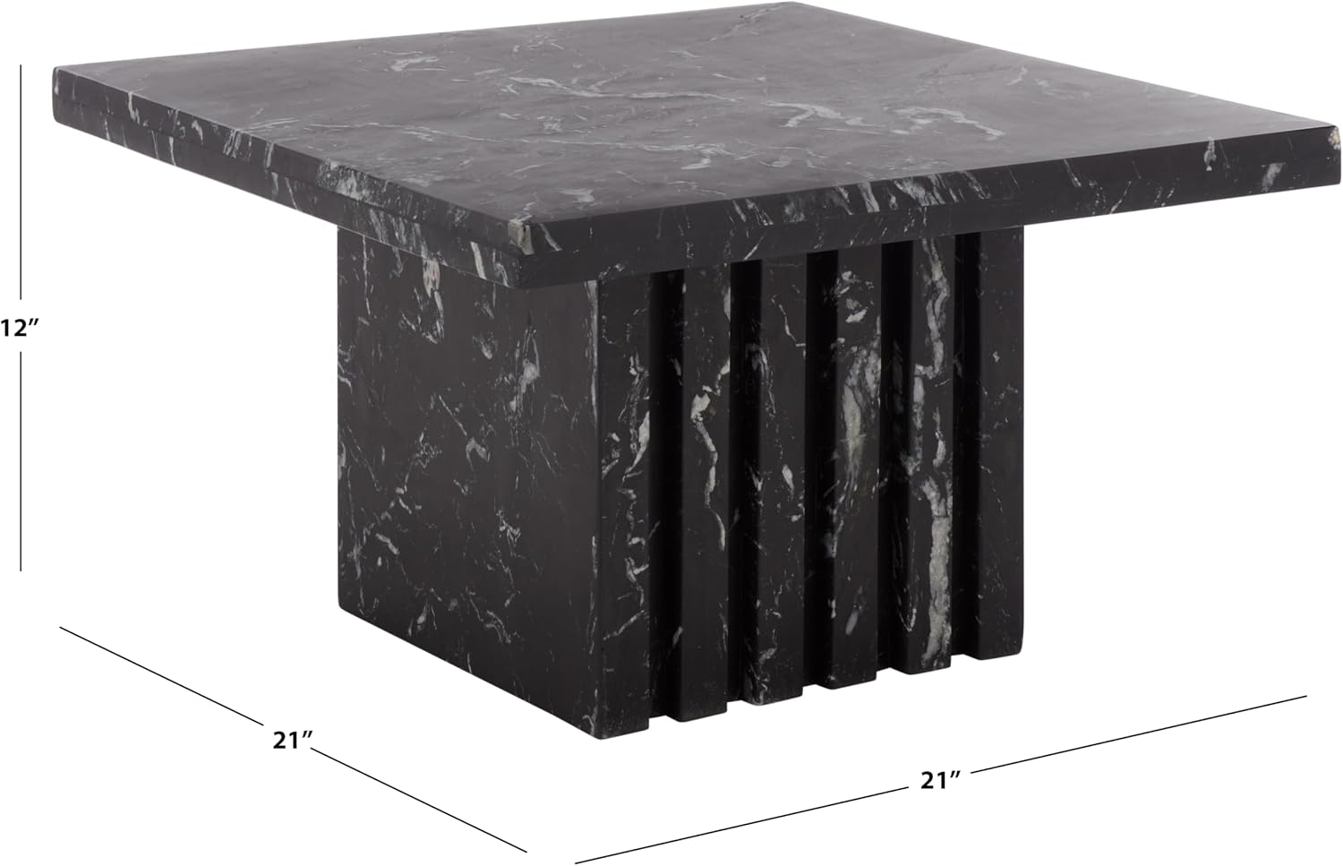 SAFAVIEH Couture Collection – Olivia Black Square Travertine Accent Table, Sculptural Pedestal Display Table (SFV9702C)