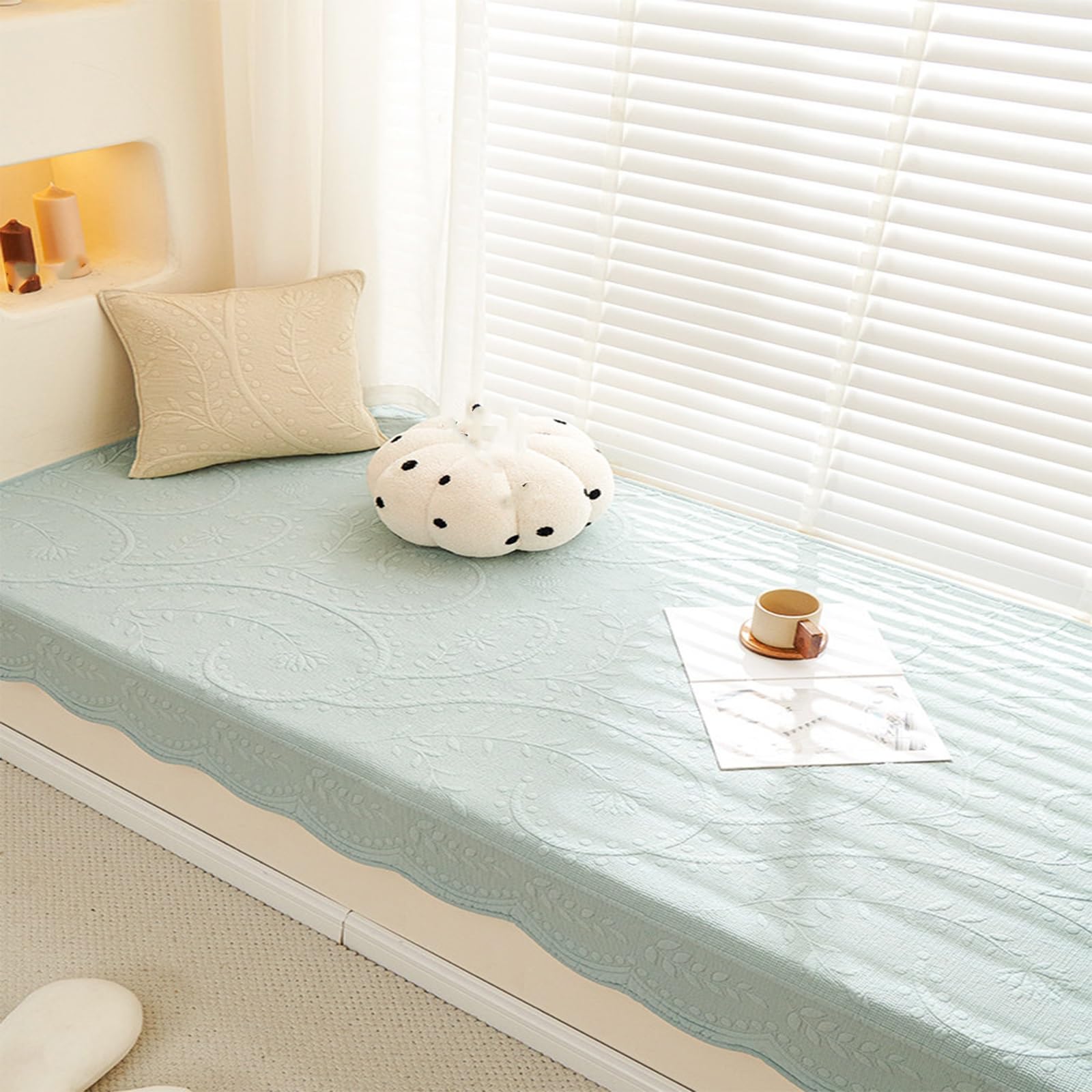 Tapis de rebord fenêtre baie vitrée coton doux respirant bleu