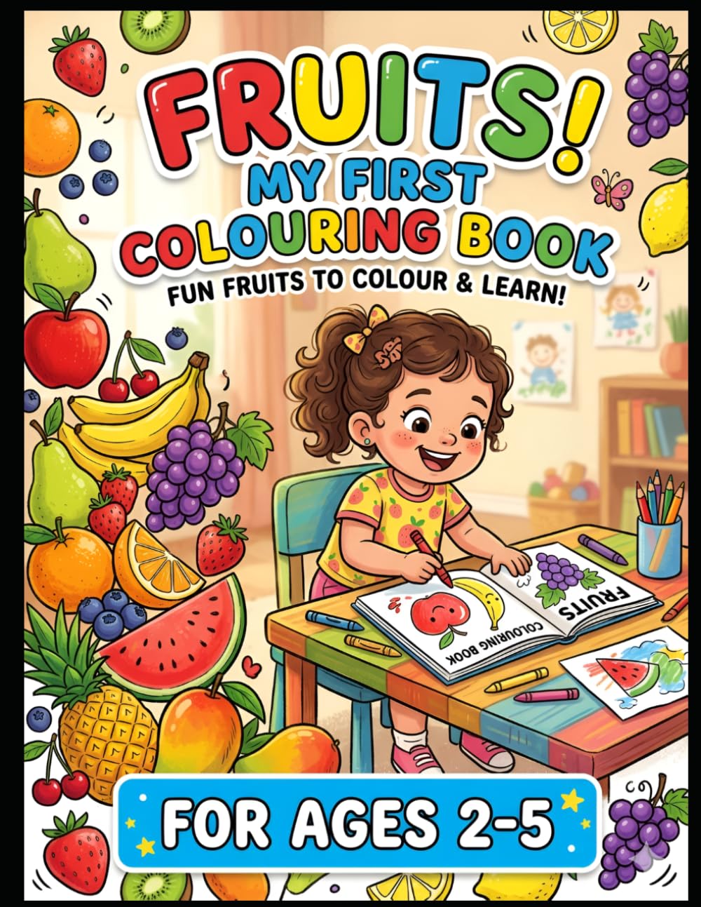 FRUITS! MY FIRST COLOURING BOOK: FUN FRUITS TO COLOUR & LEARN!