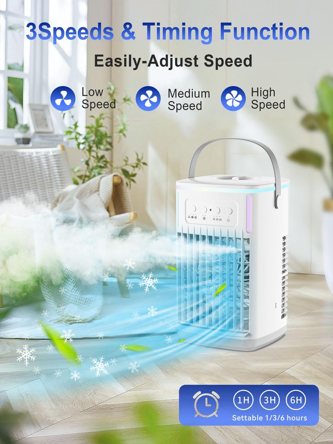 KEDESY Portable Air Conditioners Fan, Small Portable AC Unit with Remote, 1500ml Tank, 1-6H Timer, 3 Wind Speeds, Personal Mini Air Conditioner with Humidifier for Bedroom Office (White) - Image 2