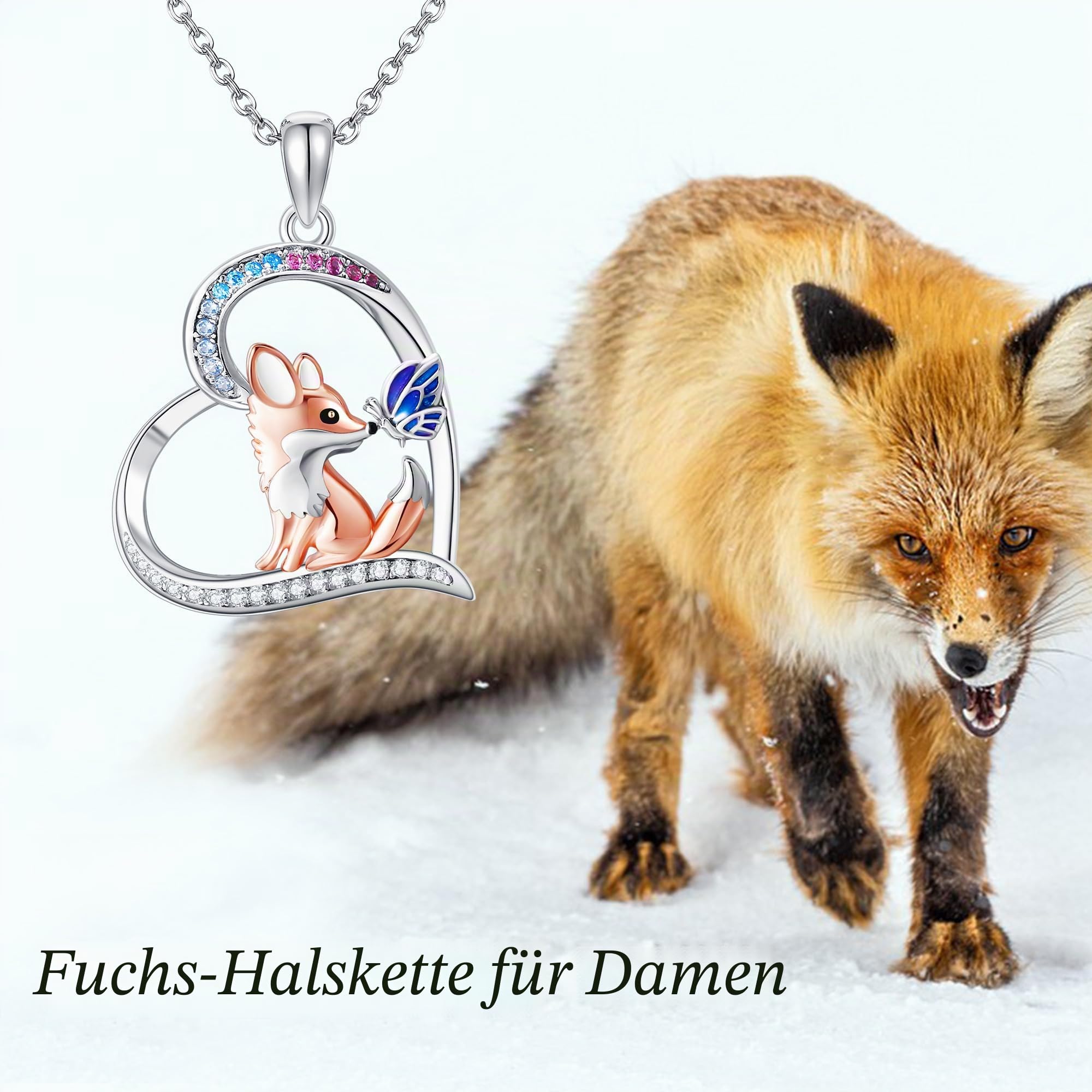 DAYLINLOVE Fuchs Kette 925 Sterling Silber Fuchs Schmetterling Anhänger Halskette Tier Schmuck Geschenk für Frauen