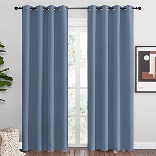 NICETOWN Stone Blue Room Darkening Curtain Panels 86" Length for Bedroom Living Room, Thermal Insulated Blackout Draperies for Home Decoration, Total Privacy (55" Width, 2 Pieces)