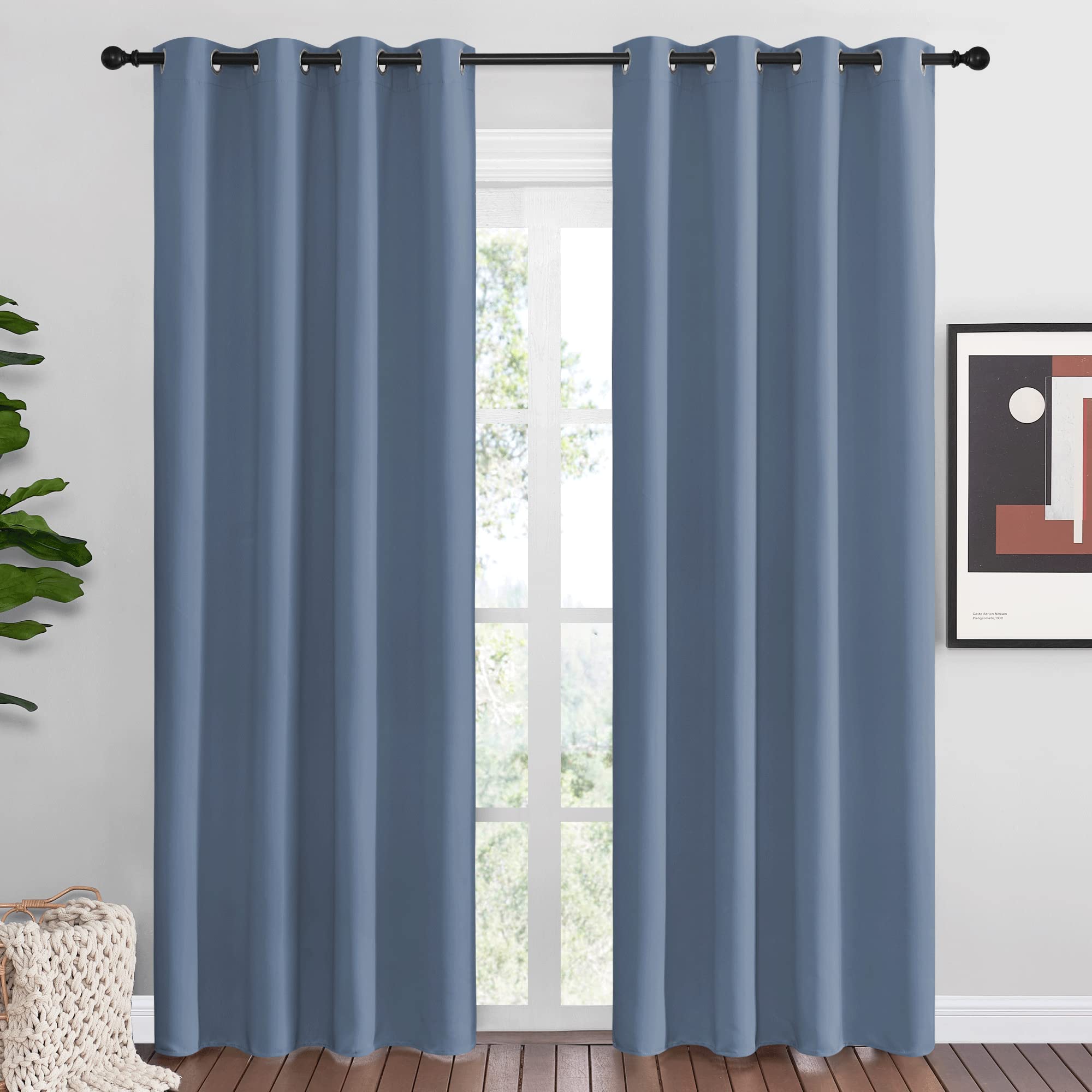 NICETOWN Stone Blue Room Darkening Curtain Panels 86" Length for Bedroom Living Room, Thermal Insulated Blackout Draperies for Home Decoration, Total Privacy (55" Width, 2 Pieces)