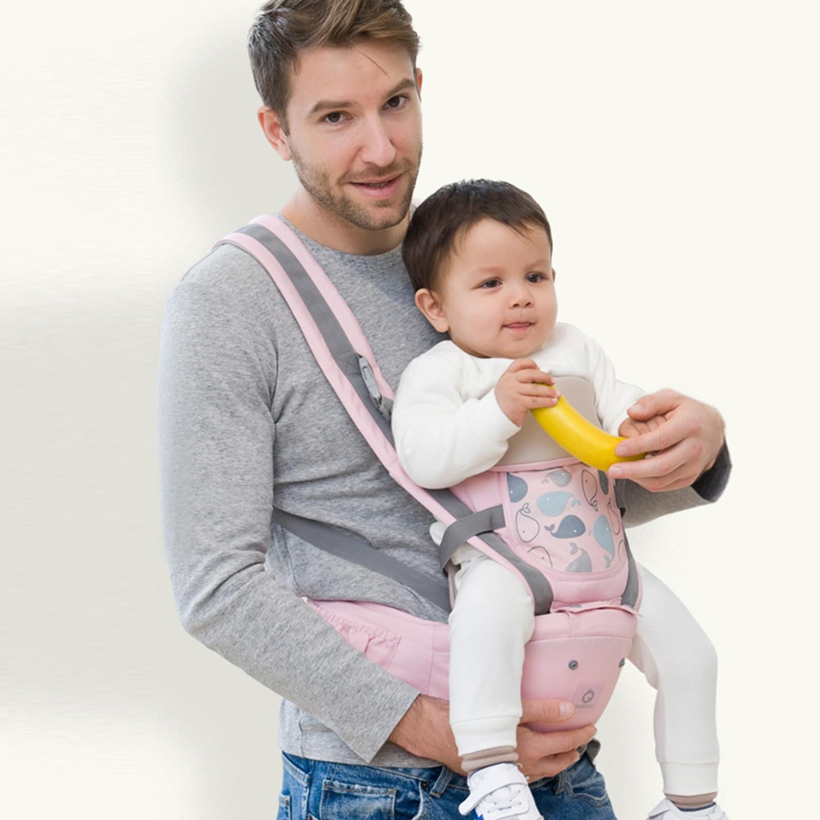 SONARIN Ergonomico 3 in 1 Marsupio Neonati con Sedile,Portantina Multifunzionale Traspirante Porta Bambino Fascia Porta Bebè Multi-Posizioni per Neonati Bambini 0-36 Mesi(Rosa)