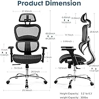Vista 3 de Silla de oficina ergonómica, silla de escritorio con respaldo alto, silla giratoria de malla para computadora con soporte lumbar dinámico, función