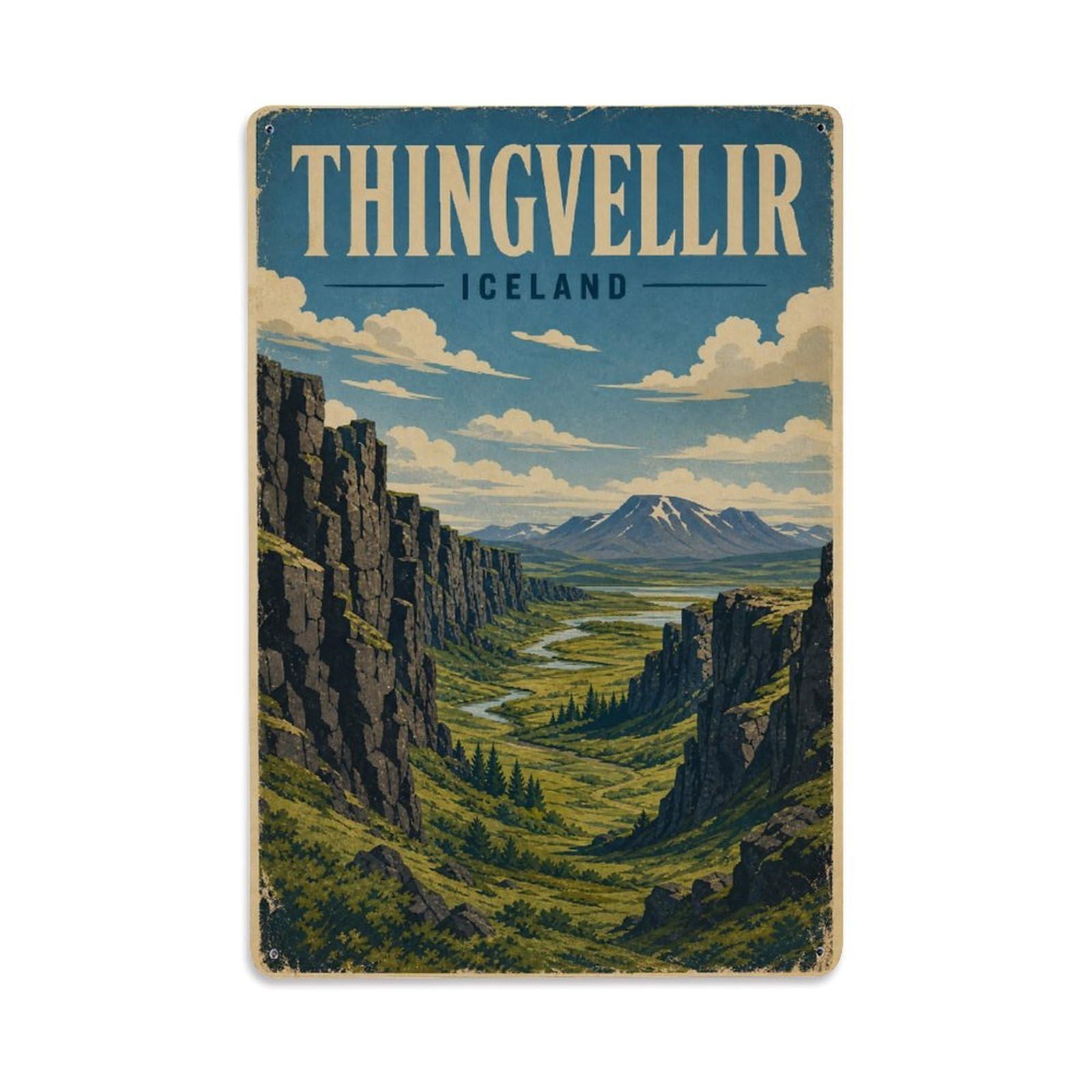 Retro Travel Iceland Thingvellir Metal Tin Sign