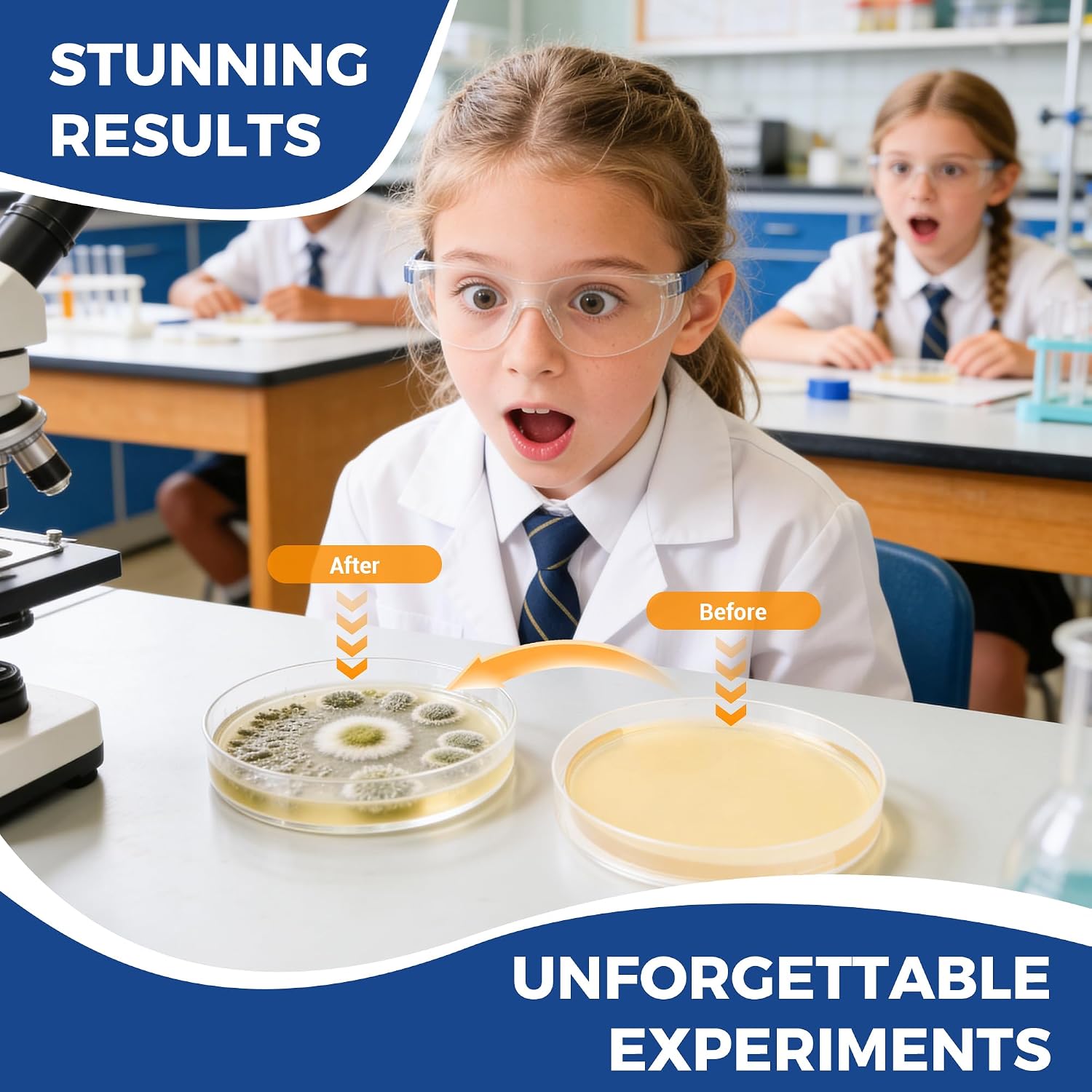 Bacteria Science Kit Petri Dishes with Agar and Swabs | Top Science Fair Project Bacteria Growing Kit | Prepoured LB-Agar Plates and Cotton Swabs | STEM for Kids Aged 6 7 8 9 10 Girls Boys Gifts