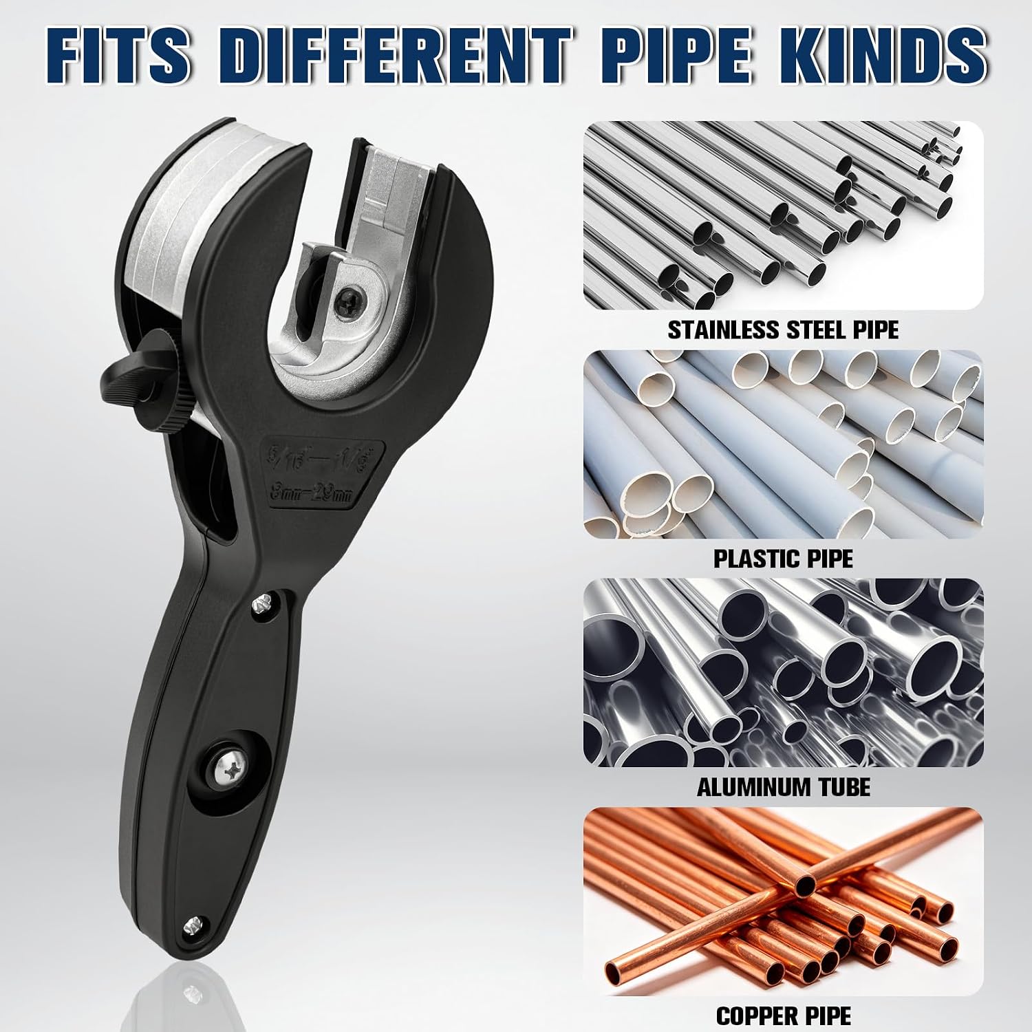 Ratchet Pipe Cutter, Fits 5/16"to 1 1/8" Copper PVC PPR Tubing | 2-in-1 detachable ratchet structure, 360° rotating cutting head, works in narrow gaps, clean cut without tube deformation