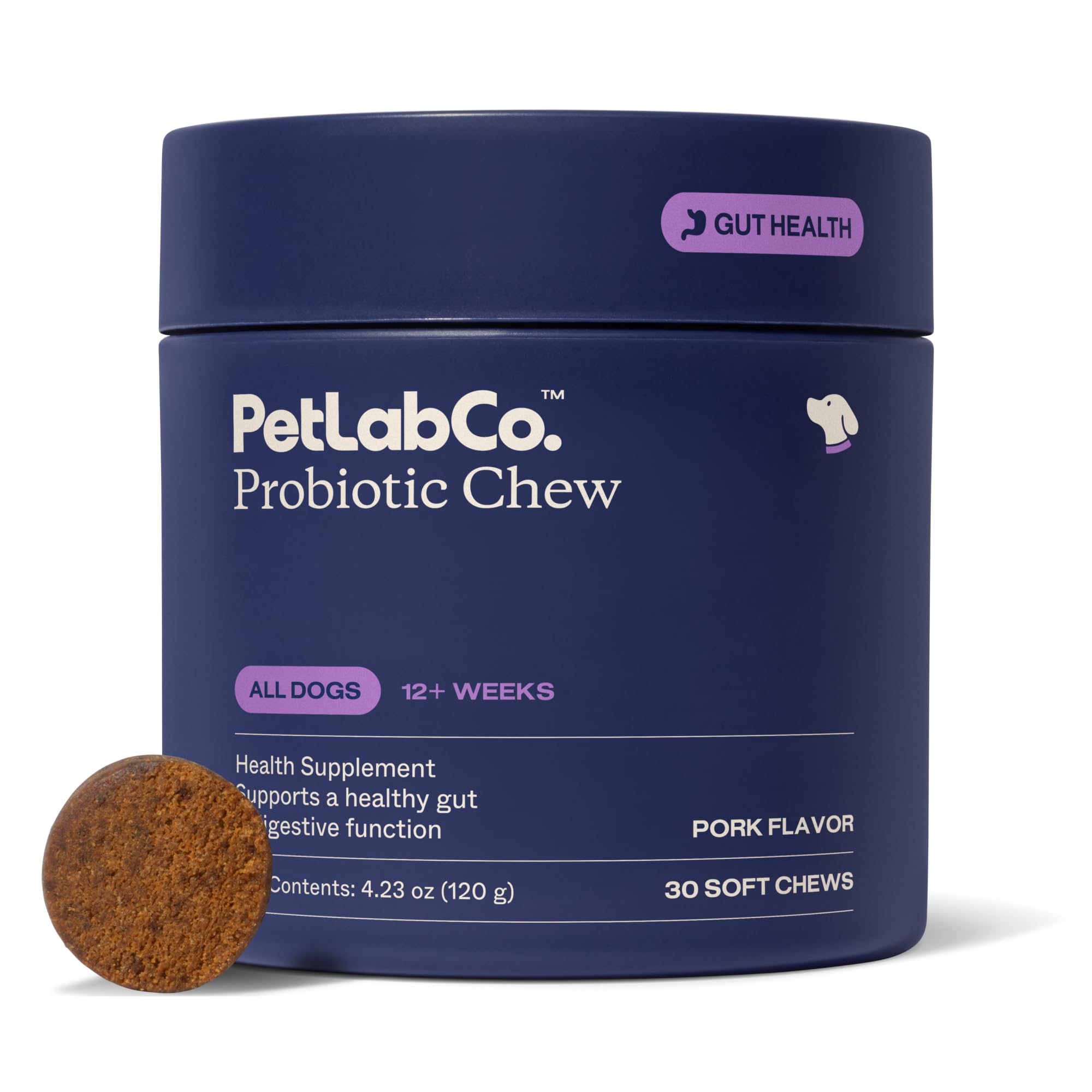 PetLab Co. Probiotics for Dogs, Support Gut Health, Occasional Diarrhea, Digestive Health & Seasonal Allergies - Pork Flavor - 30 Soft Chews - Packaging May Vary