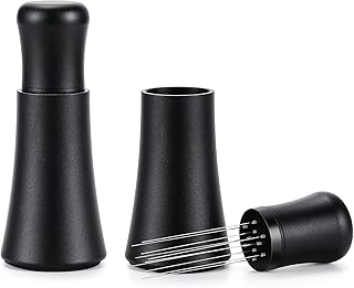 Espresso Distribution Tool - 10 Needle Espresso Coffee Stirrer I 0.35mm Professional Barista Pavant Coffee Stirring Distribution Tool,Aluminum Alloy Handle with Stand (Matte Black)