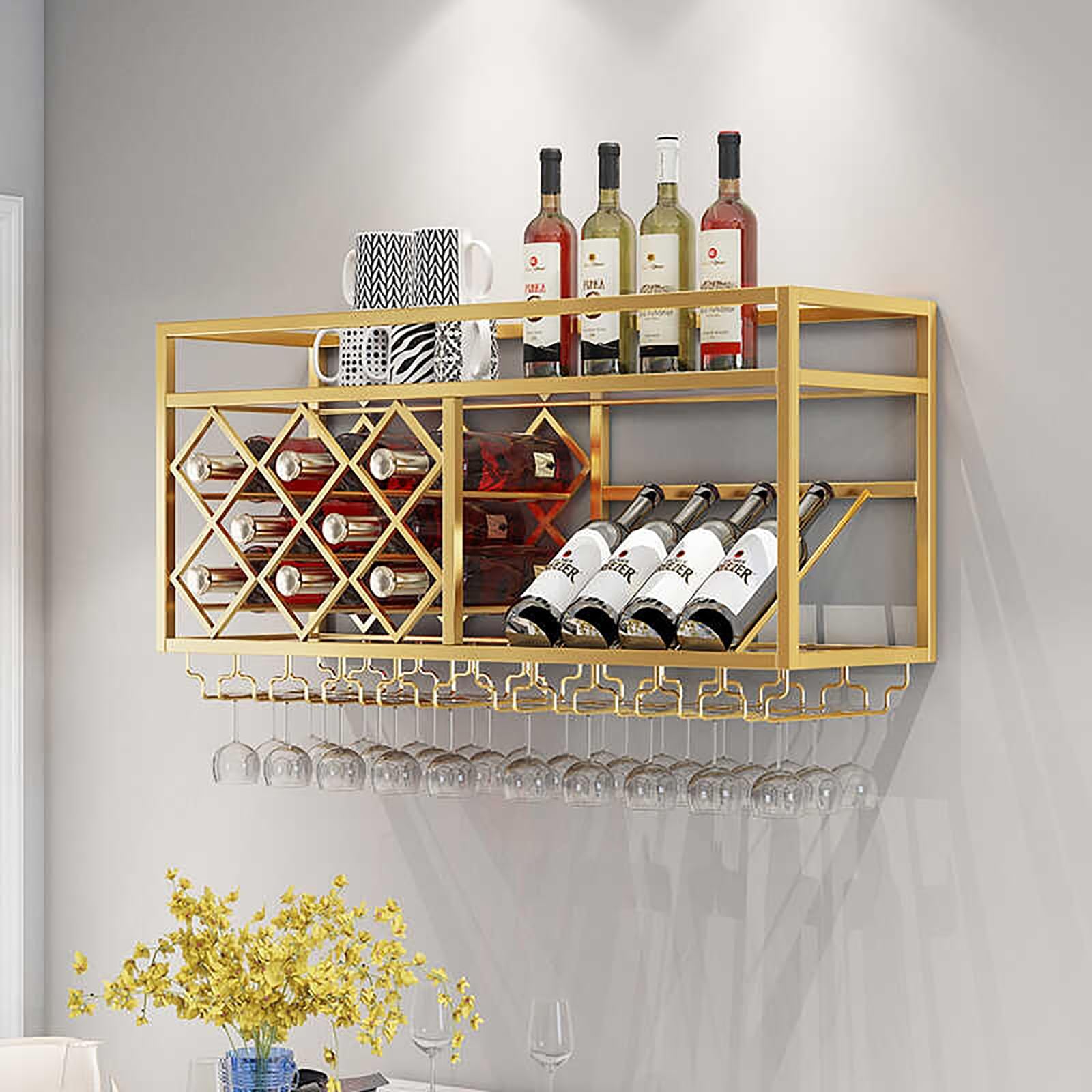 Étagère de bar en métal pour ranger ses bouteilles et verres au mur