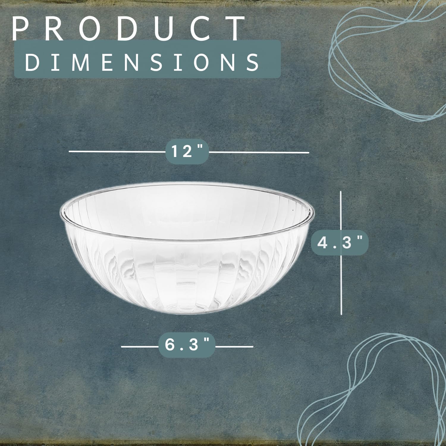 4 Clear Plastic Salad and Serving Bowls, Disposable and Reusable, 1.5 Gallon (192 oz) Capacity, Big Punch Bowl for Parties, Holidays, Punch/Salad/Fruit/Chips/Snacks/Candy