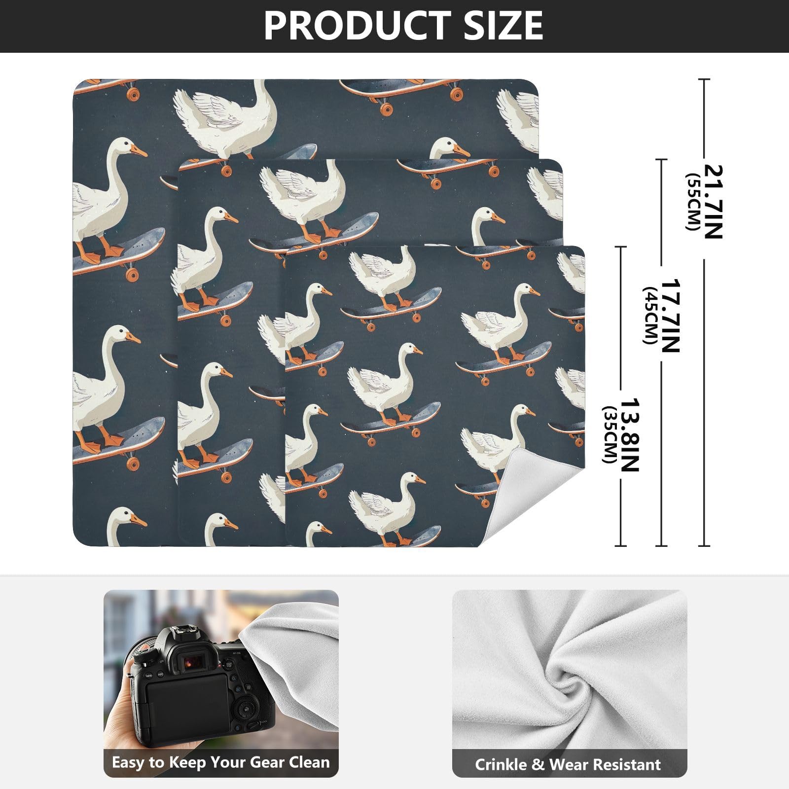 ODAWA Skater Goose Navy Self Adhesive Cloths 21.7X21.7 Inch Self-adhesive Cloth Protective Camera Wrapper Lightweight Foldable Wrapper for Camera Accessories