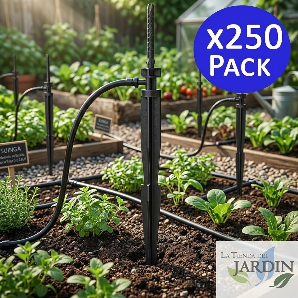 Suinga 250 x Picchetti irrigazione a Goccia 2,6 l/h picchetto per gocciolatoio, irrigazione a Goccia per Piante, vasi e Alberi, Nero