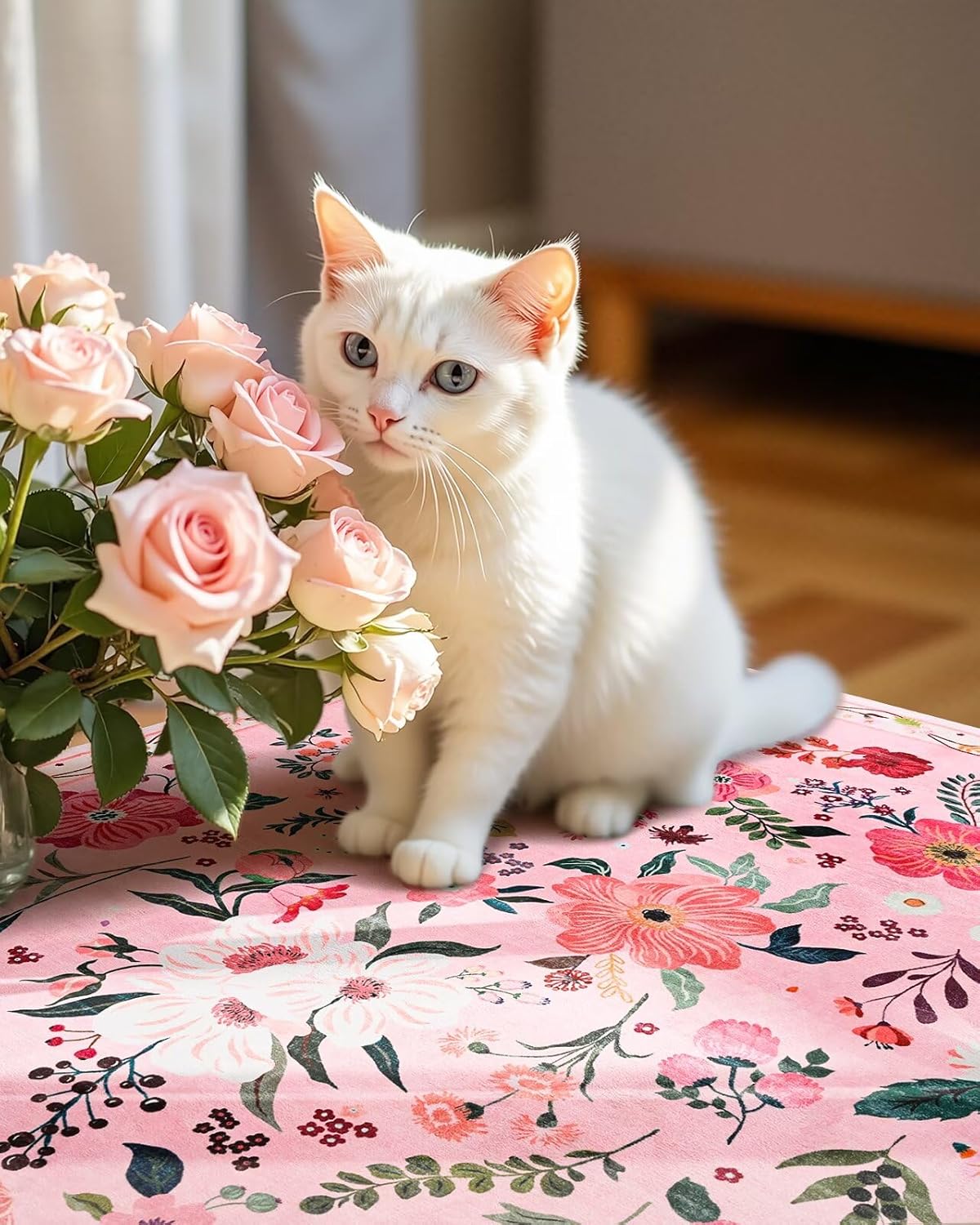 6x9 Pink Floral Rug for Living Room, Machine Washable Area Rugs with Non Slip Backingfor Girls Bedroom, Cute Flowers Carpet Kitchen Dining Room Kids Playroom Decor