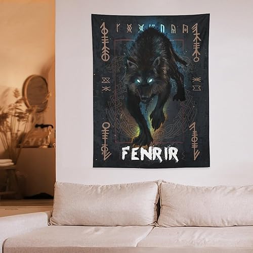 Miniatura 6 de Tapiz de mitología nórdica Fenrir The Norse Wolf Painting Tapiz de pared impresiones artísticas para colgar en el dormitorio del hogar, decoración