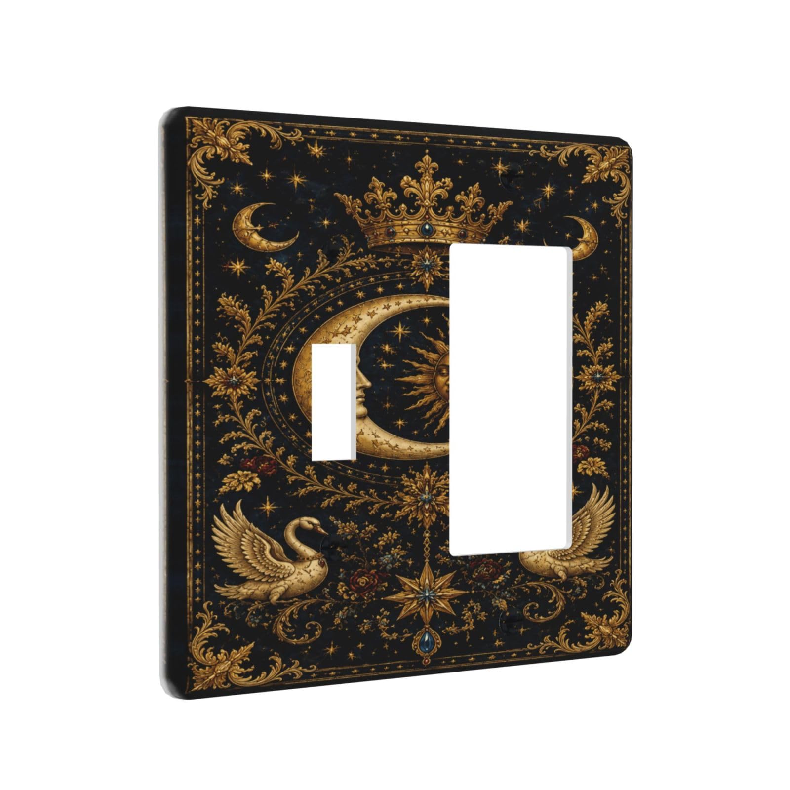 Thsanju Outlet Covers Celestial Sun Moon Fantasy 2 Gang Combin Light Switch Covers Decorative Royal Gold Magical Fantasy Toggle Rocker Wall Plate Plug Receptacle Switchplate Faceplate for Home Decor