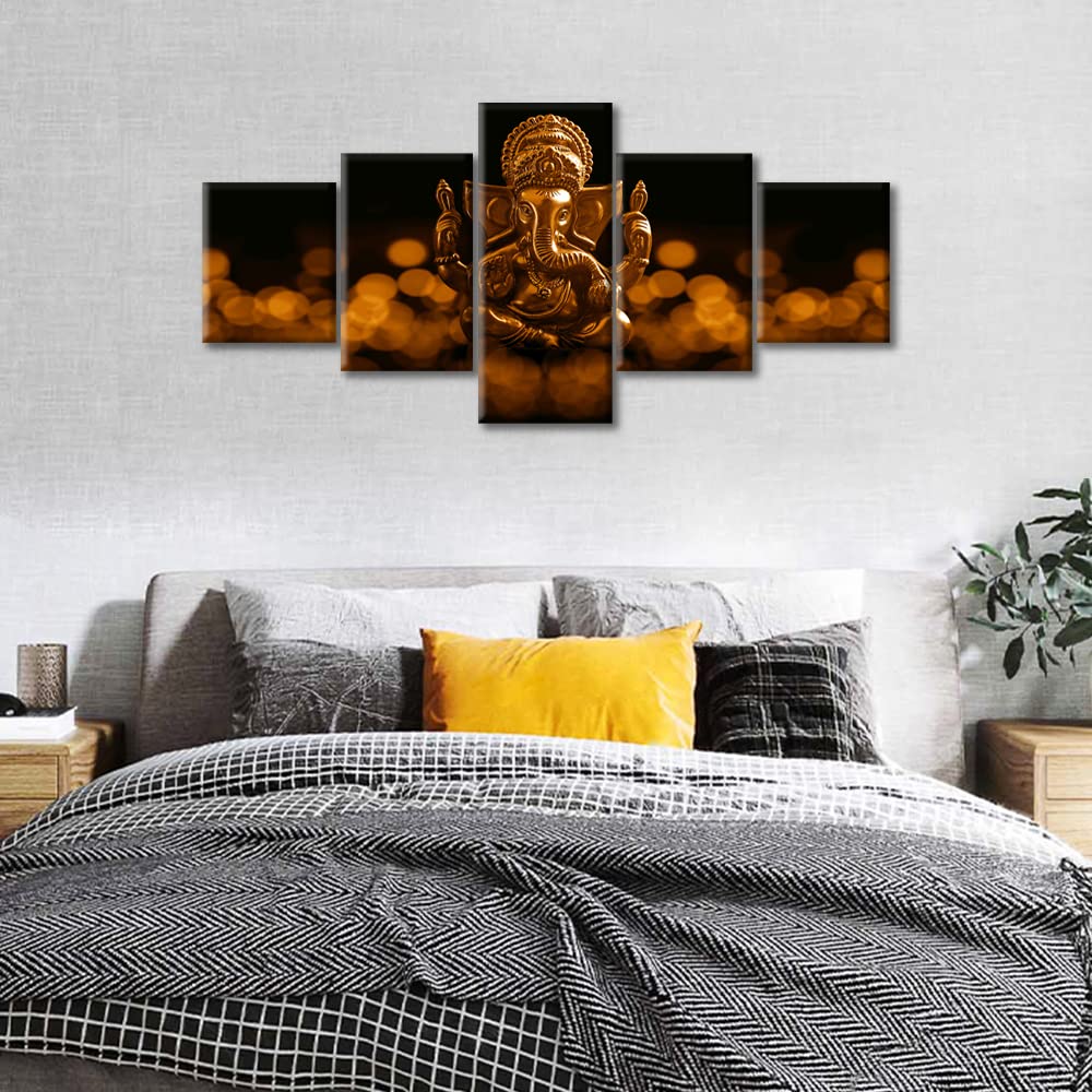 Ganesh Festival Poster e Stampe artistiche Lord Ganesha, 5 pezzi Lord Ganesha, decorazione da parete per soggiorno, giclée in legno incorniciato pronto da appendere (127 cm x 24 H)