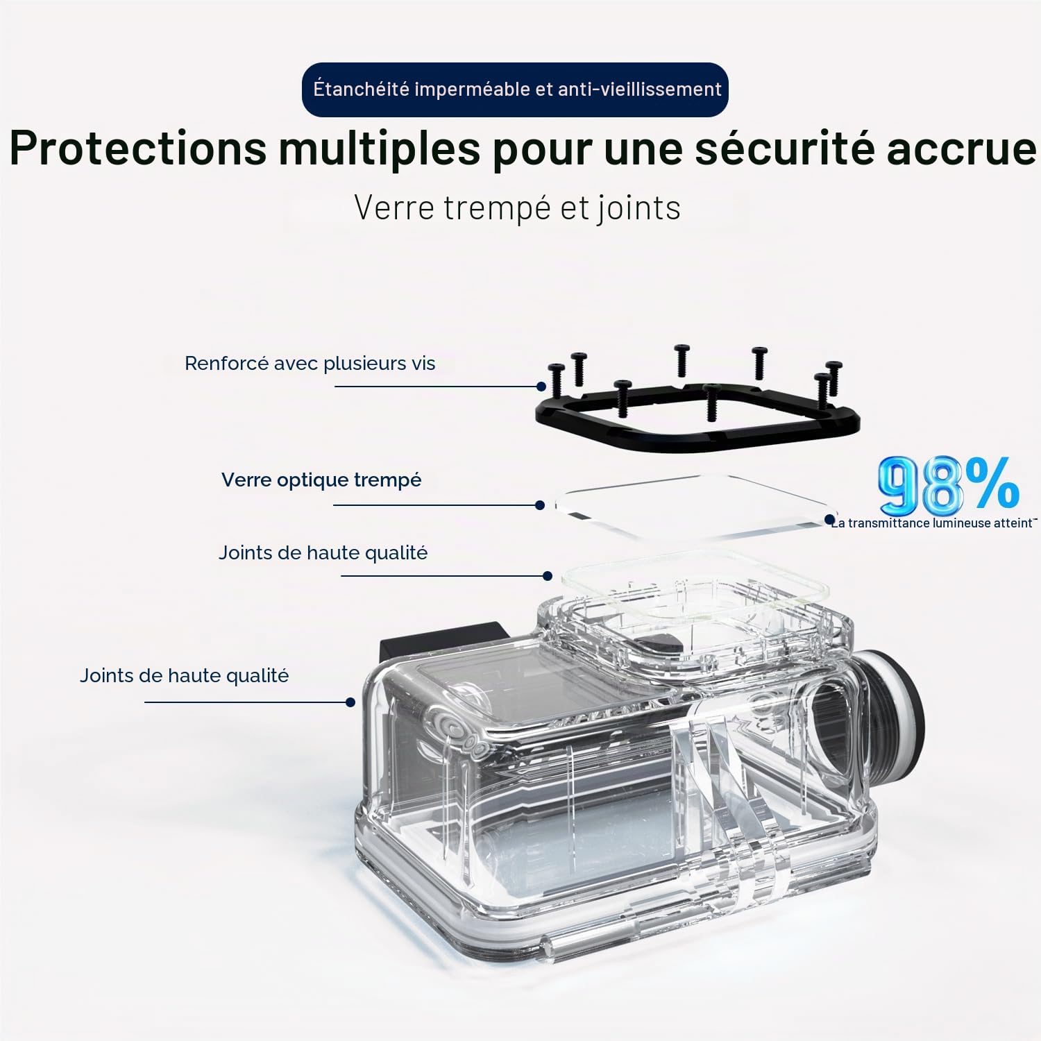 Suptig Boîtier étanche pour GoPro Hero 13 Hero 12 Hero 11 Hero 10 Hero 9 Noir 50 m