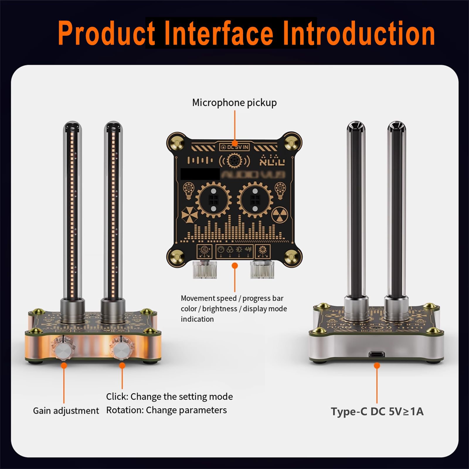 Analizador de espectro de audio LED, diseño retro de tubo Nixie, velocidad y brillo ajustables, ajuste de ganancia para decoración de escritorio del hogar