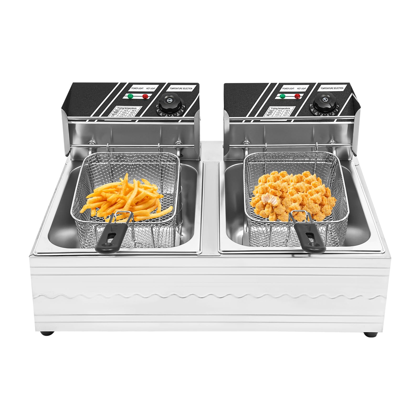 Friggitrice elettrica, 2 x 6 l, doppia friggitrice elettrica da 5000 W, in acciaio inox, doppia con cesto, per uso domestico, spuntino, ristorante, uso commerciale