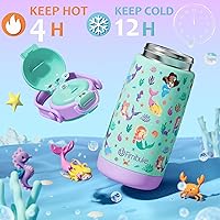 Vista 5 de Fimibuke Botella de agua aislada para niños con tapa de popote y asa, 14 onzas, sin BPA, vaso de metal de acero inoxidable 188 a prueba de fugas