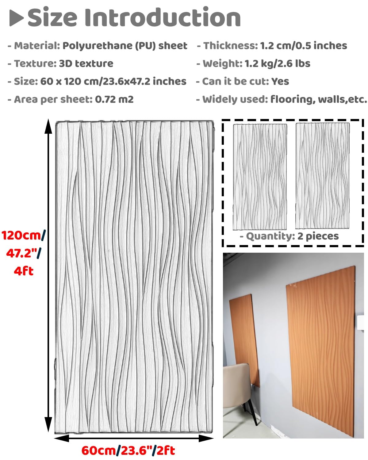 6er-Pack Lamellen-Design 3D-Wandpaneele für Innenwände, Wandstruktur-Wandverkleidungspaneele, dekorative Verkleidung, wasserfeste Wandverkleidung für Badezimmer (Dunkelgrau)
