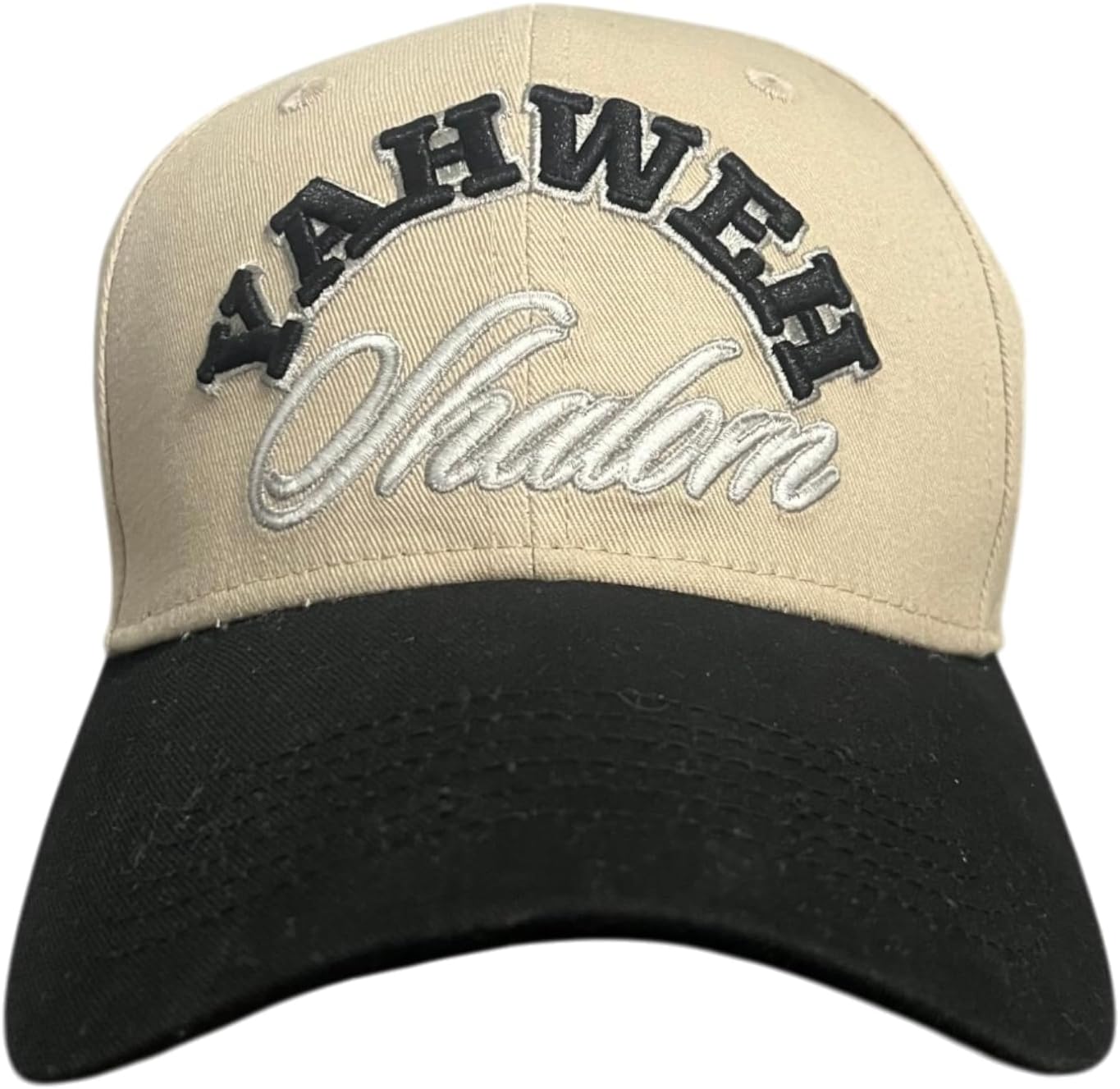 Yahweh Shalom Christian Faith Baseball Cap, Tan and Black, Adjustable Snapback, Embroidered, Unisex