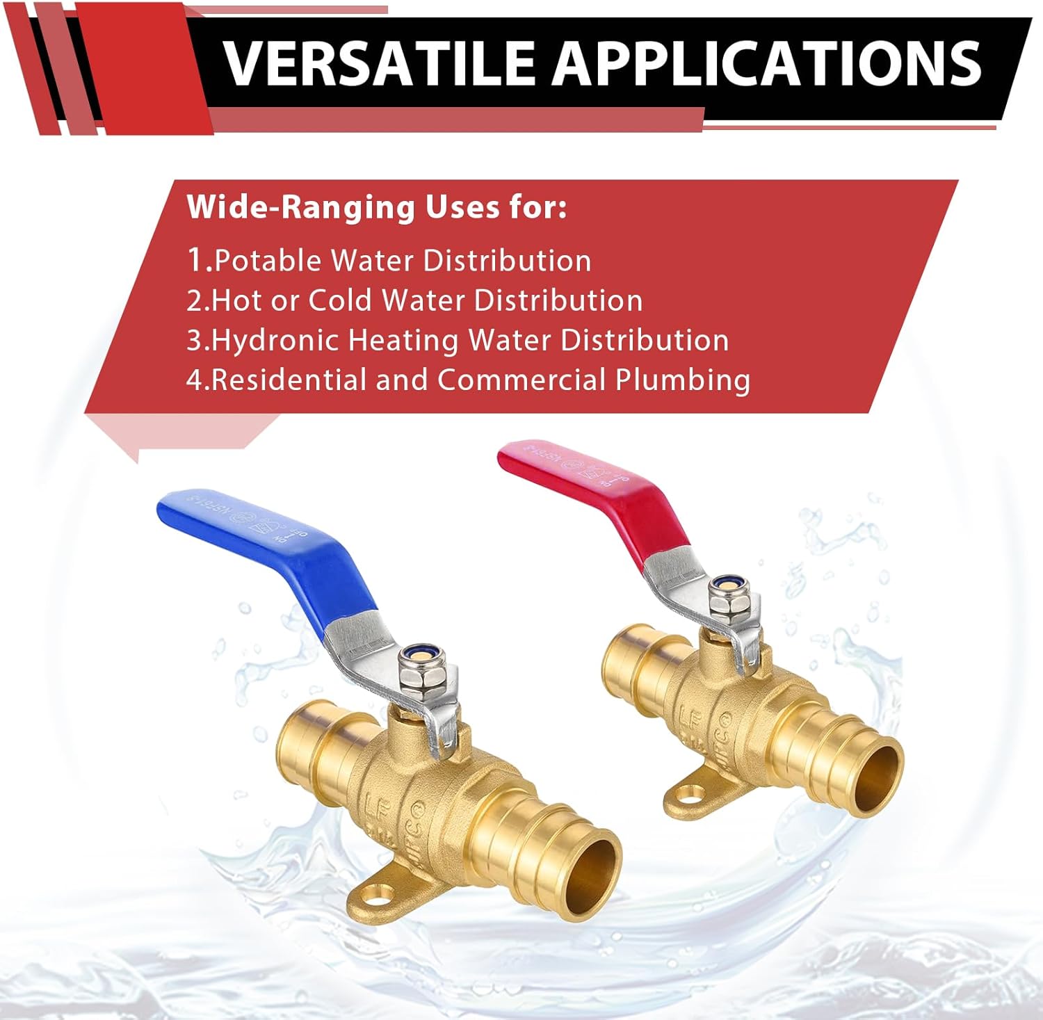 (Pack of 4) EFIELD 3/4-inch Pex A Expansion Full Port Shut-off Brass Ball Valve with Drop-ear, Red Blue Levels, ASTM 1960,cUPC Certified (4, 3/4-inch),(VALVE223)