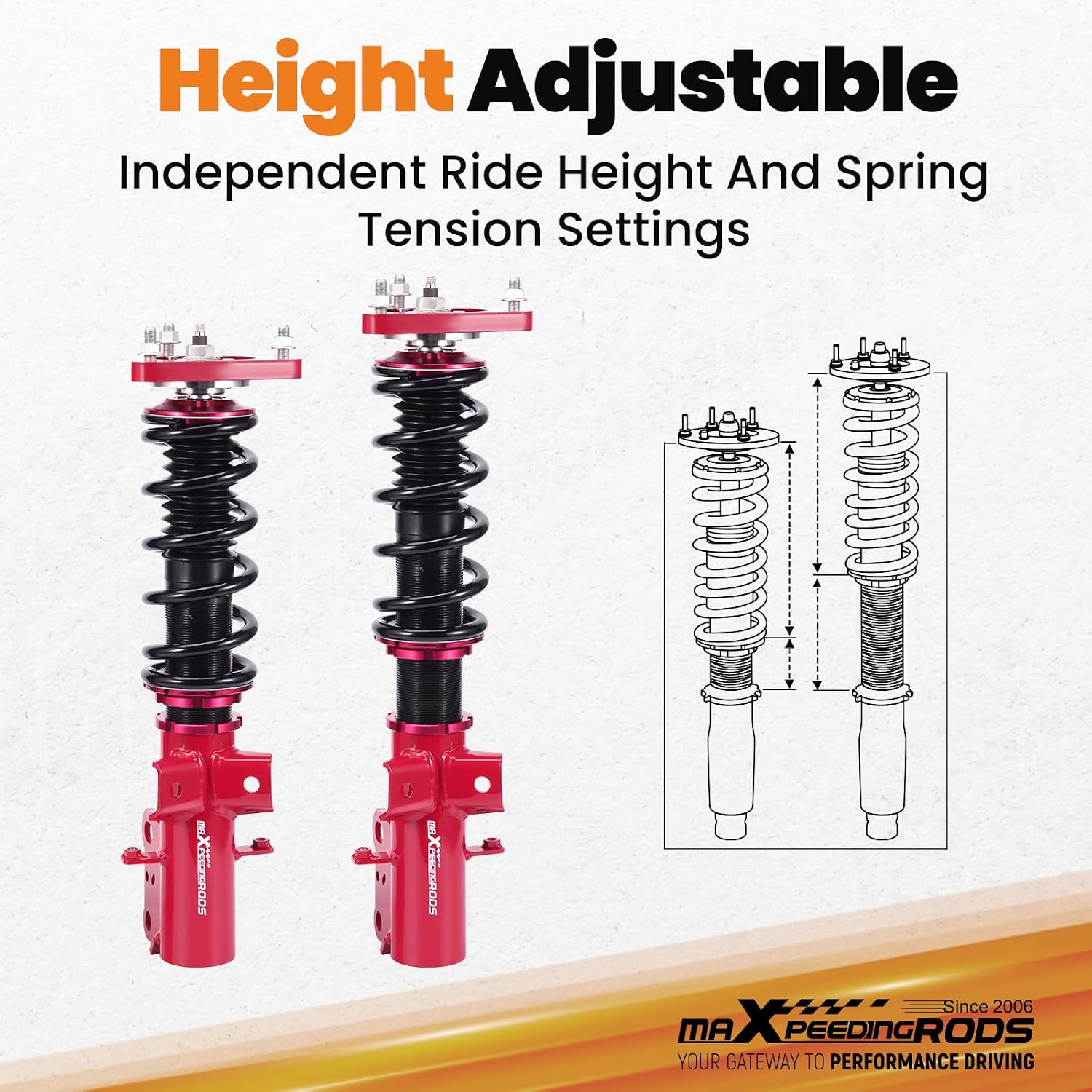 Height adjustable feature of maXpeedingrods Coilovers