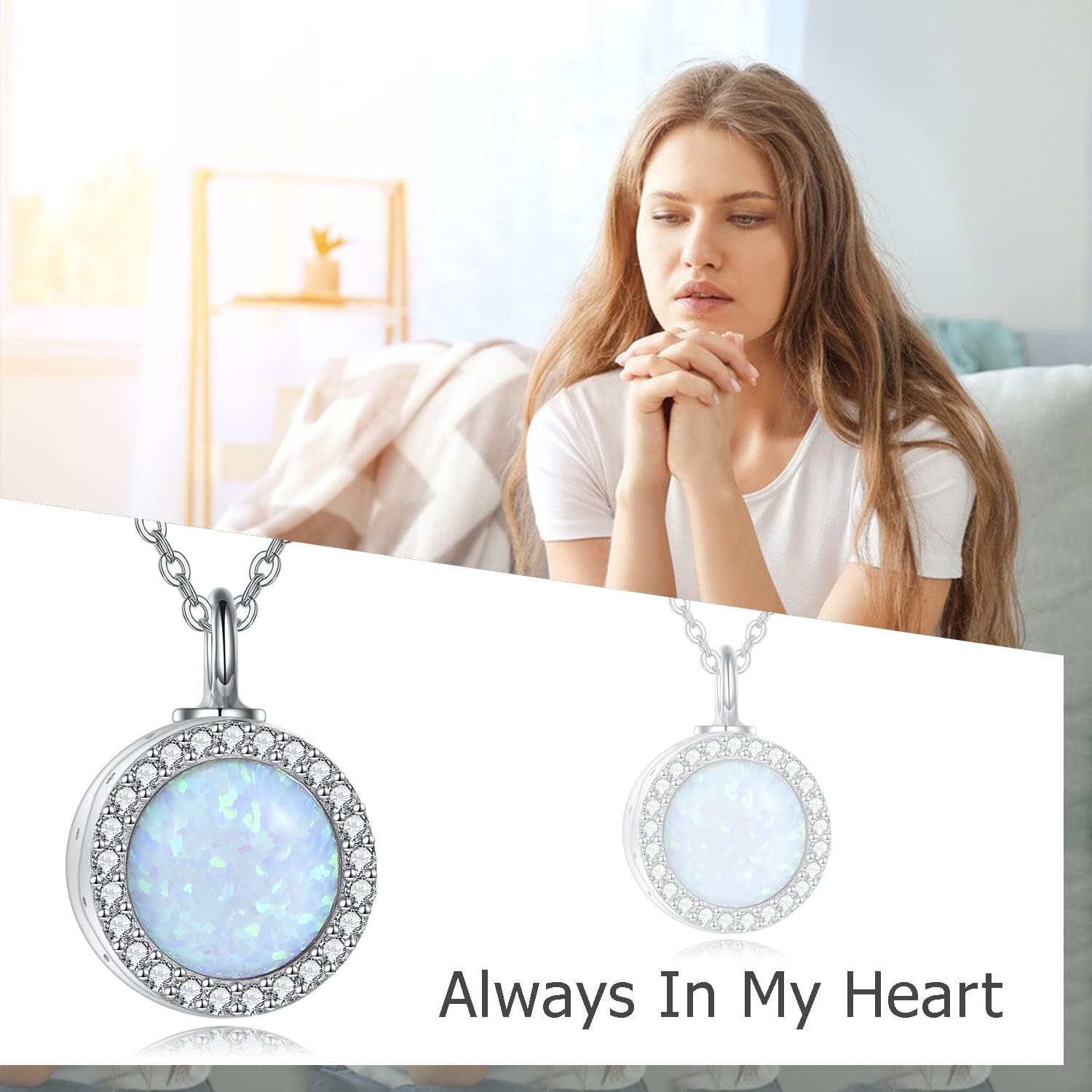 ONEFINITY Opal/Turquoise Urn Necklaces for Ashes Sterling Silver Opal Cremation Jewelry for Ashes Memory Jewelry for Women - Image 6