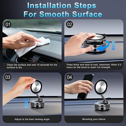 Miniatura 8 de Soportes magnéticos para teléfono para automóvil 80 libras de succión y 2600 gf magnético Soporte de teléfono plegable Magsafe ajustable de 360 con