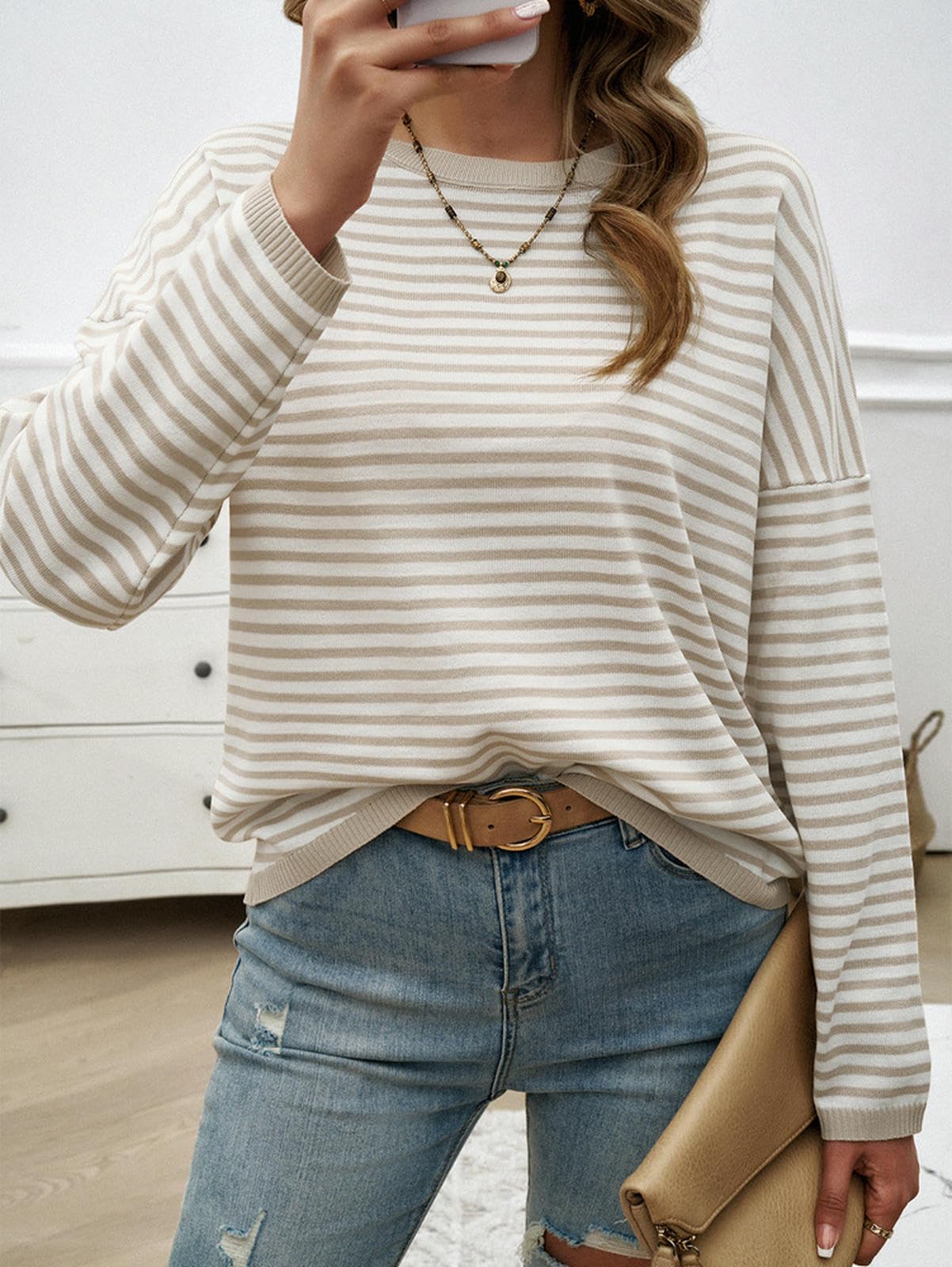 Maglioni da Donna Top Autunnali E Invernali Femminili, Eleganti A Strisce Rottate Casual, Autunno Inverno